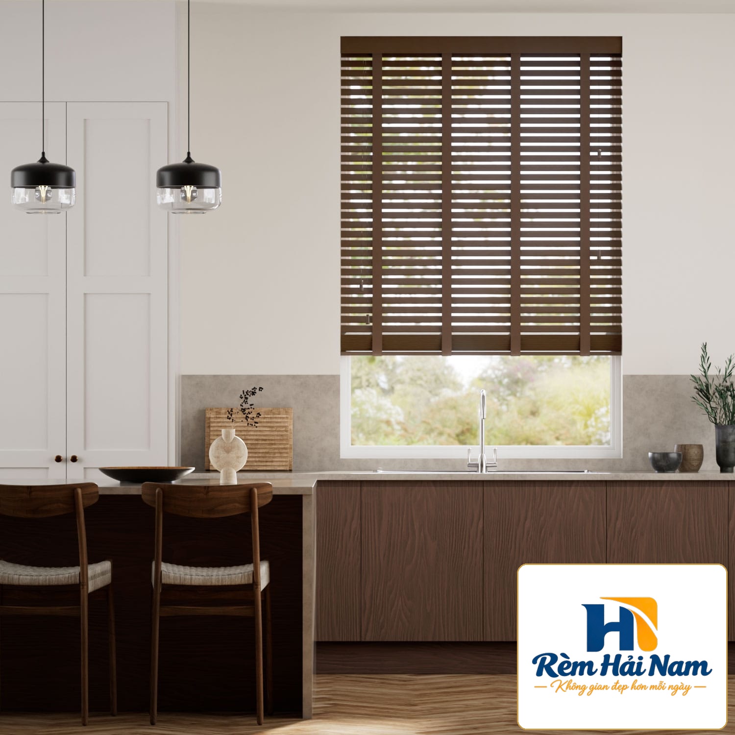 Rèm sáo gỗ khu bếp chịu nước
