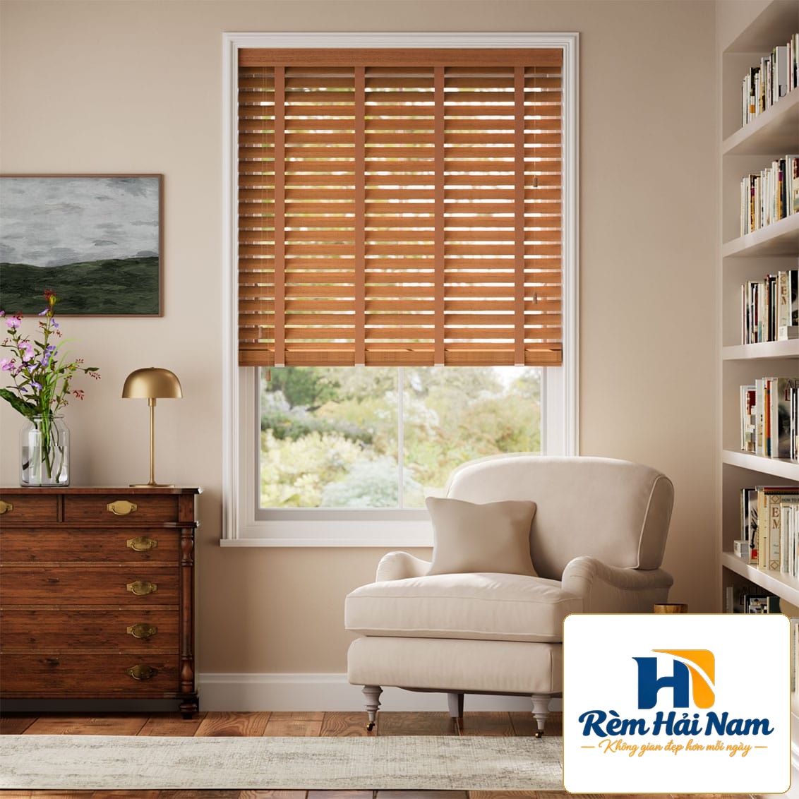 Rèm sáo gỗ che chắn ánh sáng phòng làm việc