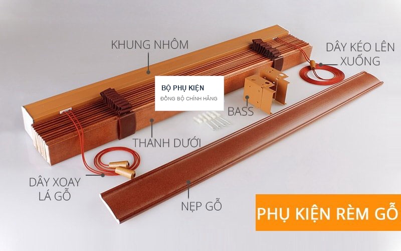 Chi tiết phụ kiện rèm sáo gỗ hộp máng nhôm
