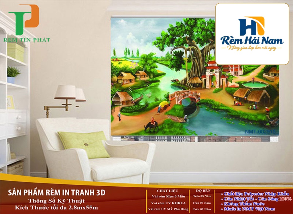 Rèm cuốn in tranh – chủ đề đồng quê – mã TP2915