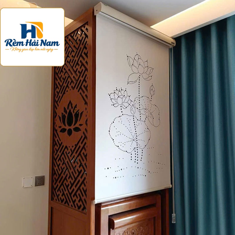 Mành che ban thờ giá rẻ khắc laze họa tiết hoa sen KHS18