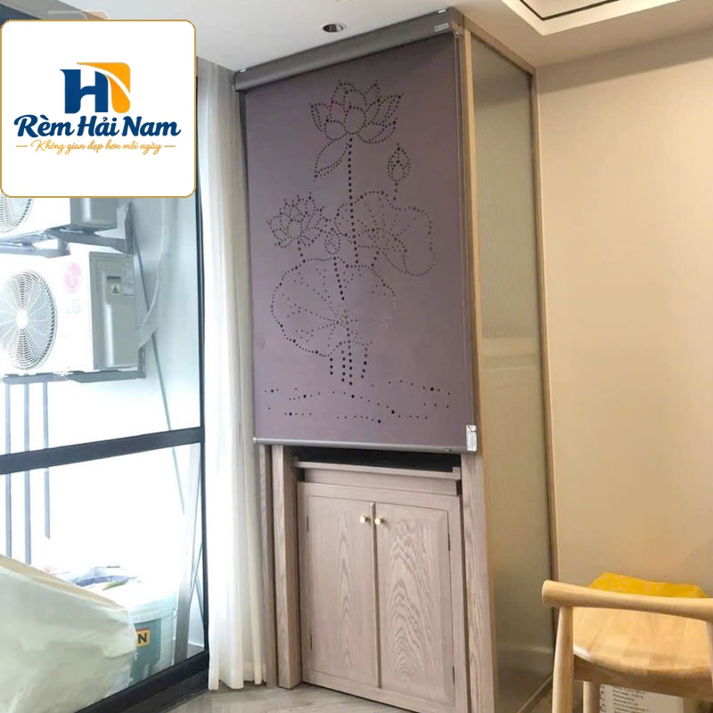 Mẫu rèm che bàn thờ đẹp khắc laze họa tiết hoa sen KHS42
