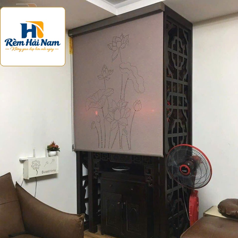 Rèm bàn thờ đẹp khắc laze họa tiết hoa sen KHS52