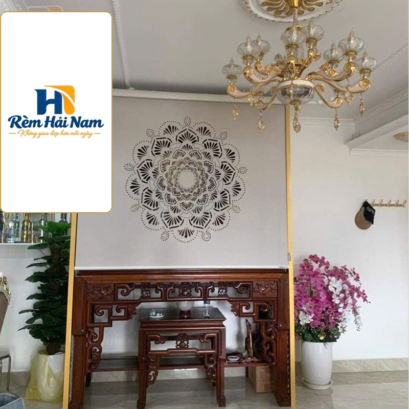 Rèm che bàn thờ gia tiên khắc laze họa tiết hoa sen KHS50