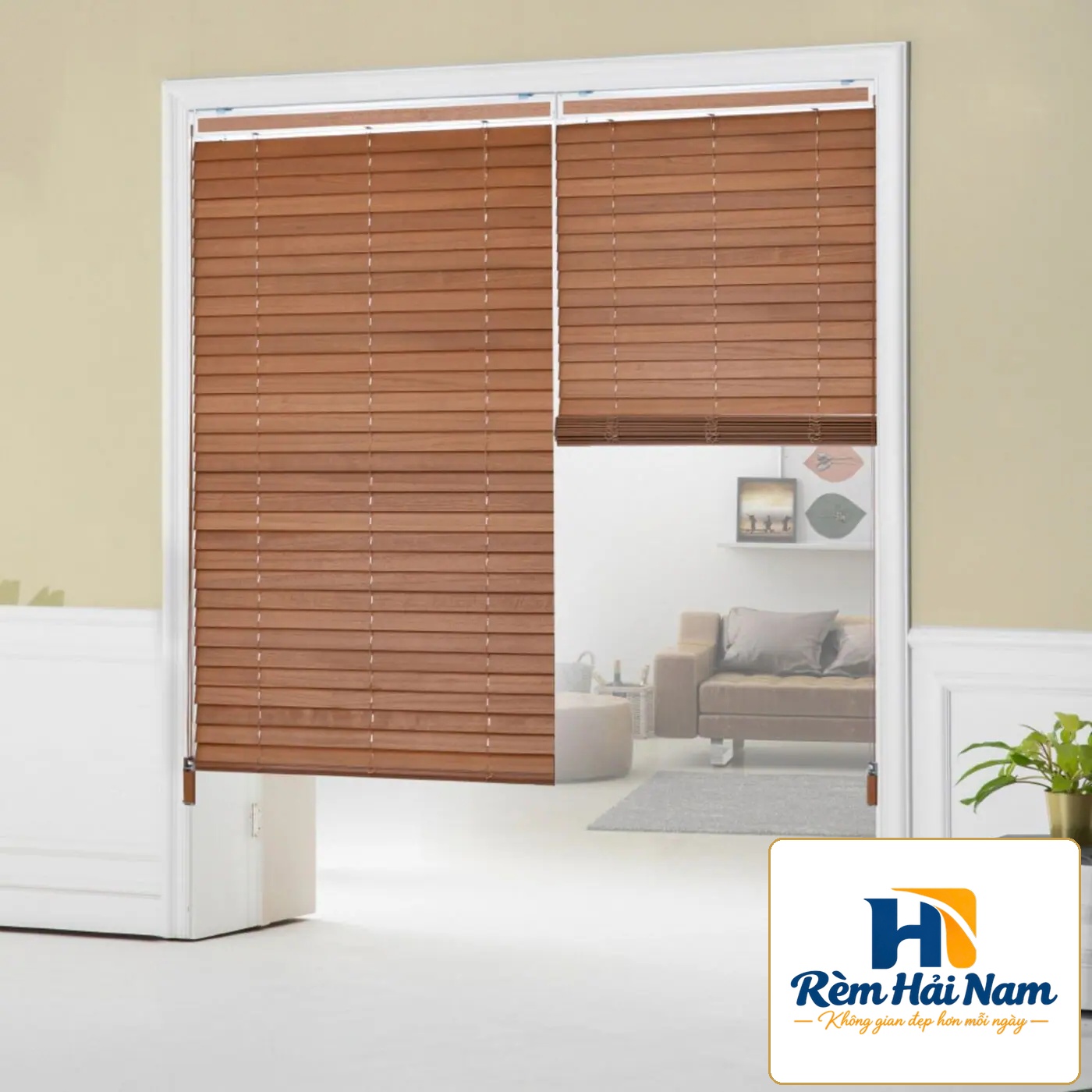 Rèm gỗ thông tuyết bản 5cm hệ 1 dây mã SKK503